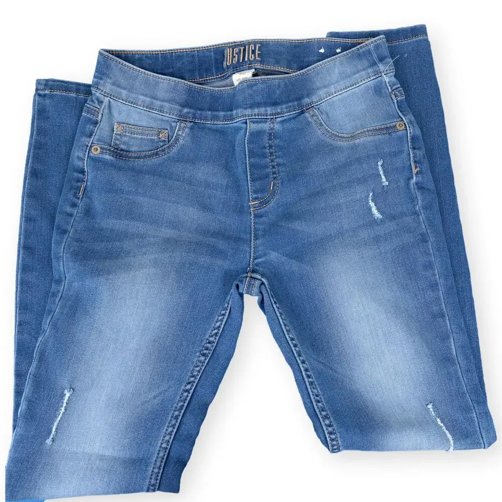 Justice Girls Medium Wash Distressed Jeggings 12